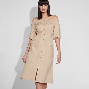 NEW Gabrielle Union Camel Poplin Midi Dress sz Small